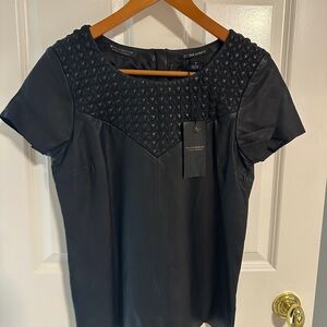 Scotch & Soda Black Textured Short Sleeve Top